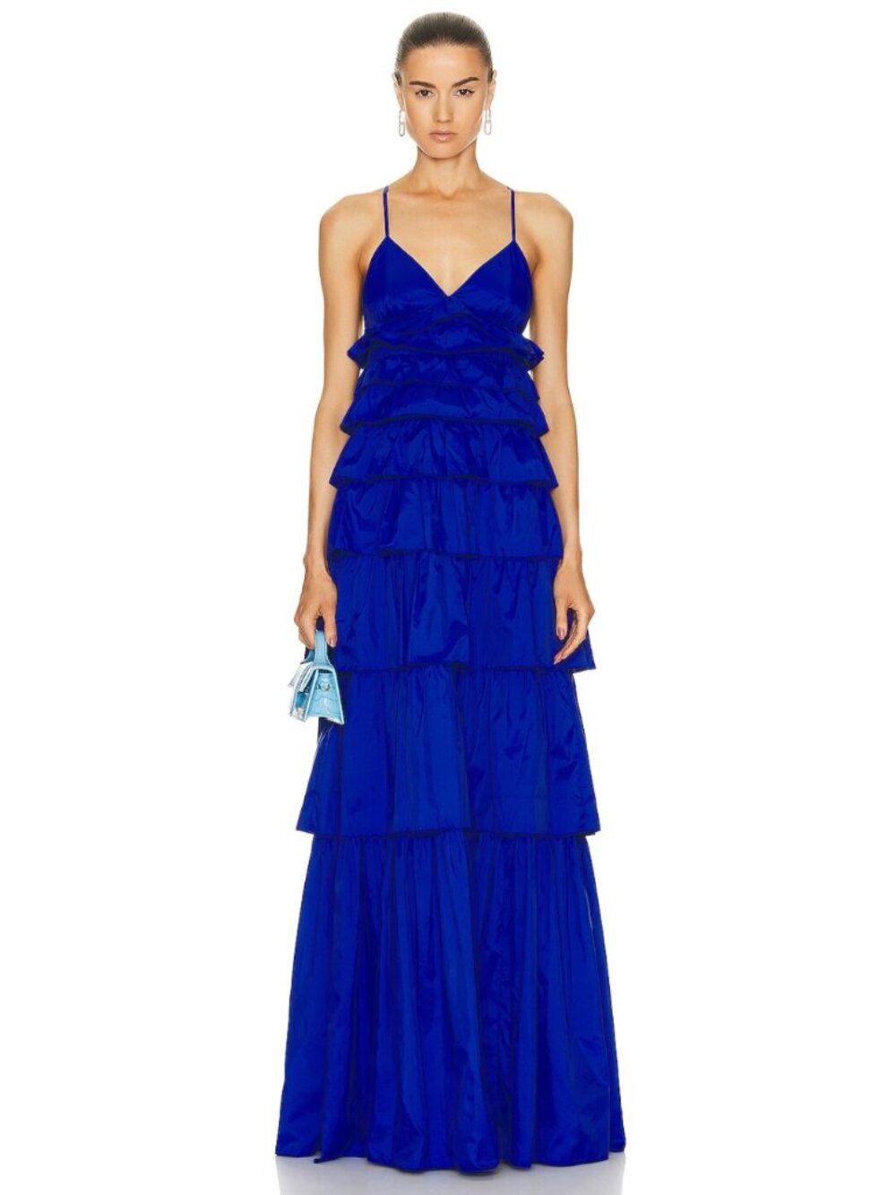 STAUD Rylie Tiered Ruffle Maxi Dress Lapis Blue XS $500